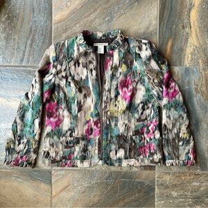 Requirements Abstract Print Full Zip Jacket Size Large Textured Blazer